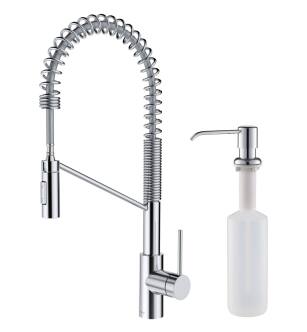 Kraus KPF-2631-KSD-53CH Oletto Pull-Down Spray Kitchen Faucet With Dual Function Spray Head - Includes Soap Dispenser And Escutcheon Plate in Chrome