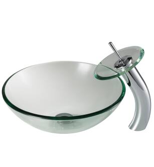 Kraus C-GV-101-12mm-10CH 16-1/2" Clear Glass Vessel Bathroom Sink With Vessel Faucet, Pop-Up Drain, And Mounting Ring in Chrome
