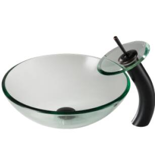Kraus C-GV-101-12mm-10ORB 16-1/2" Clear Glass Vessel Bathroom Sink With Vessel Faucet, Pop-Up Drain, And Mounting Ring in Oil Rubbed Bronze