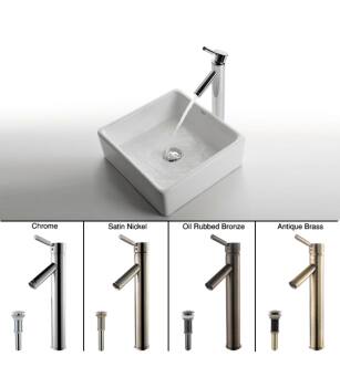 Kraus C-KCV-120-1002ORB Bathroom Combo - 15" Ceramic Vessel Bathroom Sink With Vessel Faucet, Pop-Up Drain in Oil Rubbed Bronze