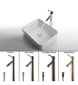 Kraus C-KCV-121-1002CH Bathroom Combo - 18-3/4" Ceramic Vessel Bathroom Sink With Vessel Faucet, Pop-Up Drain in Chrome