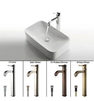 Kraus C-KCV-122-1007AB Bathroom Combo - 19-1/4" Ceramic Vessel Bathroom Sink With Vessel Faucet, Pop-Up Drain in Antique Brass