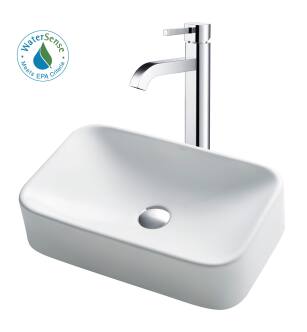 Kraus C-KCV-122-1007CH Bathroom Combo - 19-1/4" Ceramic Vessel Bathroom Sink With Vessel Faucet, Pop-Up Drain in Chrome