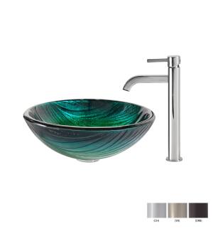 Kraus C-GV-391-19mm-1007CH Bathroom Combo - 17" Nei Glass Vessel Bathroom Sink With Vessel Faucet, Pop-Up Drain And Mounting Ring in Chrome