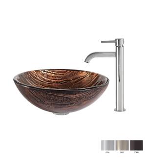 Kraus C-GV-398-19mm-1007CH Bathroom Combo - 17" Gaia Glass Vessel Bathroom Sink With Vessel Faucet, Pop-Up Drain And Mounting Ring in Chrome