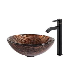 Kraus C-GV-398-19mm-1007ORB Bathroom Combo - 17" Gaia Glass Vessel Bathroom Sink With Vessel Faucet, Pop-Up Drain And Mounting Ring in Oil Rubbed Bronze