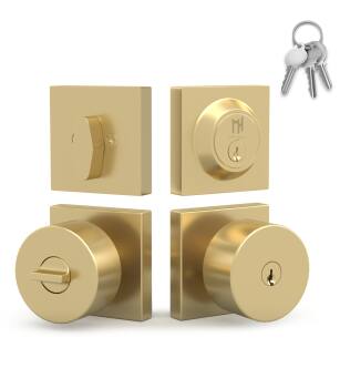 Mega Handles 652569233681-1 Suana Entry and Deadbolt Combo in Satin Brass