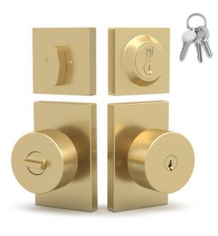 Mega Handles 652569233773-1 Laura Entry and Deadbolt Combo in Satin Brass