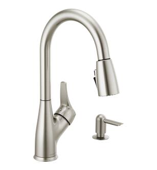 Peerless Apex™ P7901LF-SSSD-W Single Handle Pull-Down Kitchen Faucet Four Hole Deck Mount in Stainless