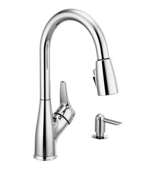 Peerless Retail Channel Product P7901LF-SD-W Single Handle Pull-Down Kitchen Faucet Four Hole Deck Mount in Chrome