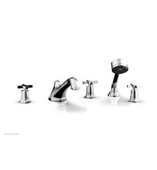 Phylrich 501-48/026 Hex Modern 9 1/2" Three Cross Handle Widespread/Deck Mounted Roman Tub Faucet with Handshower in Chrome