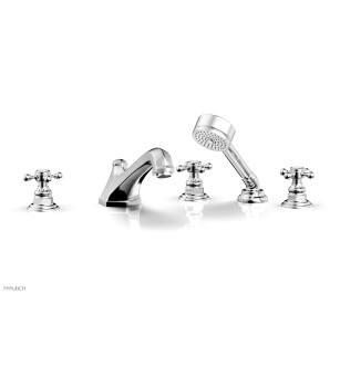 Phylrich 500-48/026 Hex Traditional 9 3/8" Three Cross Handle Widespread/Deck Mounted Roman Tub Faucet with Handshower in Chrome