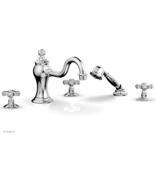 Phylrich 162-48/026 Marvelle 9 1/2" Three Cross Handle Widespread/Deck Mounted Roman Tub Faucet with Handshower in Chrome