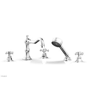 Phylrich 161-48/026 Henri 8 5/8" Three Cross Handle Widespread/Deck Mounted Roman Tub Faucet with Handshower in Chrome