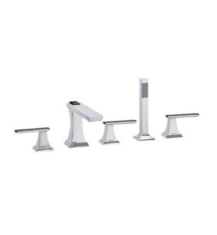 Phylrich K2711L Waveland 8 1/4" Three Lever Handle Widespread/Deck Mounted Roman Tub Faucet with Handshower in Chrome