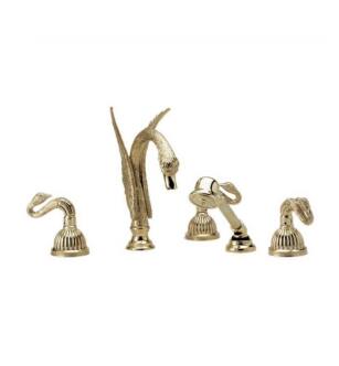 Phylrich K2123G1 Swan 10 1/4" Three Lever Handle Widespread/Deck Mounted Roman Tub Faucet with Handshower in Chrome