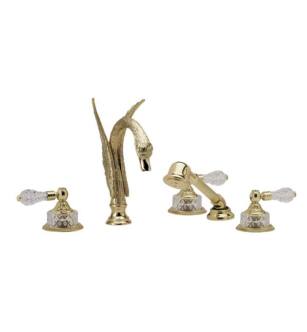 Phylrich K2180G1 Louis XIV Cut Crystal 10 1/4" Three Lever Handle Widespread/Deck Mounted Roman Tub Faucet with Handshower in Chrome
