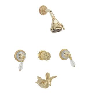 Phylrich K2183 Swan Cut Crystal Lever Handle Thermostatic Tub and Shower Set in Chrome