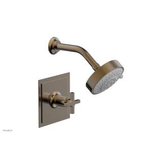 Phylrich 501-21/047 Hex Modern Cross Handle Pressure Balance Shower Set in Brass/Antique Brass