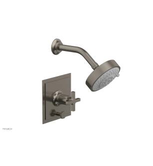 Phylrich 4-153/15A Hex Modern Cross Handle Pressure Balance Shower and Diverter Set in Pewter