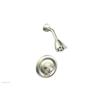 Phylrich 4-151/015 Hex Traditional Cross Handle Pressure Balance Shower and Diverter Set in Satin Nickel