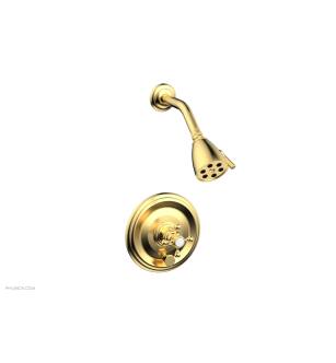 Phylrich 4-151/024 Hex Traditional Cross Handle Pressure Balance Shower and Diverter Set in Satin Gold