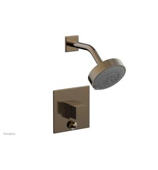 Phylrich 4-148/047 Stria Cube Handle Pressure Balance Shower and Diverter Set in Brass/Antique Brass