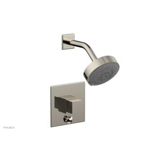 Phylrich 4-148/014 Stria Cube Handle Pressure Balance Shower and Diverter Set in Polished Nickel