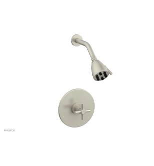 Phylrich DPB3134/15B Basic Tubular Cross Handle Pressure Balance Shower Set in Brushed Nickel