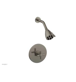Phylrich DPB3134/15A Basic Tubular Cross Handle Pressure Balance Shower Set in Pewter