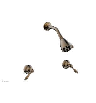 Phylrich D3100/047 Revere & Savannah Two Straight Handle Shower Set in Brass/Antique Brass