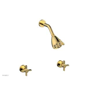 Phylrich D3137/024 Basic Two Blade Cross Handle Shower Set in Satin Gold