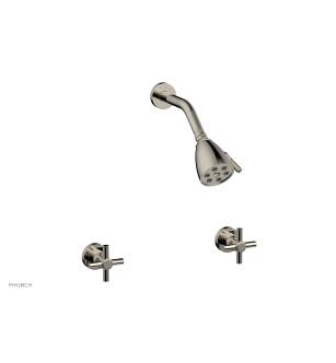 Phylrich D3134/014 Basic Two Tubular Cross Handle Shower Set in Polished Nickel