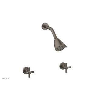 Phylrich D3134/15A Basic Two Tubular Cross Handle Shower Set in Pewter