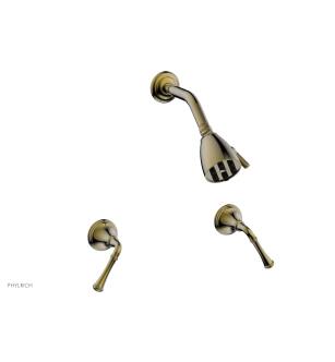 Phylrich D3205/047 3Ring Two Straight Handle Shower Set in Brass/Antique Brass