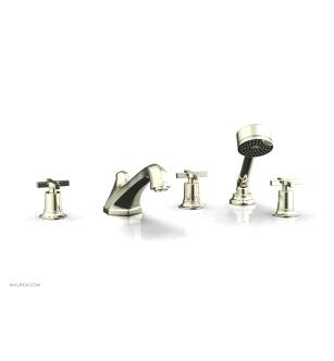 Phylrich 501-48/047 Hex Modern 9 1/2" Three Cross Handle Widespread/Deck Mounted Roman Tub Faucet with Handshower in Brass/Antique Brass