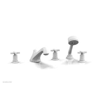 Phylrich 501-48/050 Hex Modern 9 1/2" Three Cross Handle Widespread/Deck Mounted Roman Tub Faucet with Handshower in White