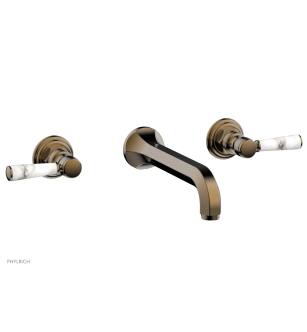Phylrich 500-58/047 Hex Traditional 8 1/4" Two Marble Lever Handle Widespread/Wall Mount Roman Tub Faucet in Brass/Antique Brass
