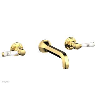 Phylrich 500-58/024 Hex Traditional 8 1/4" Two Marble Lever Handle Widespread/Wall Mount Roman Tub Faucet in Satin Gold