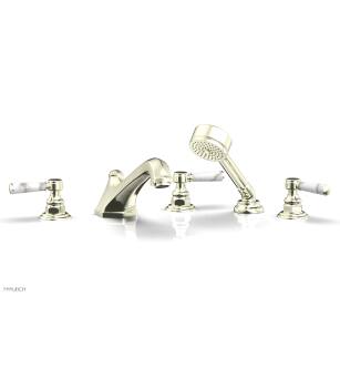 Phylrich 500-50/15B Hex Traditional 9 1/2" Three Marble Handle Widespread/Deck Mounted Roman Tub Faucet with Handshower in Brushed Nickel
