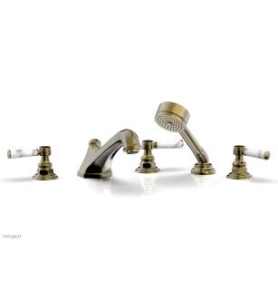 Phylrich 500-50/047 Hex Traditional 9 1/2" Three Marble Handle Widespread/Deck Mounted Roman Tub Faucet with Handshower in Brass/Antique Brass