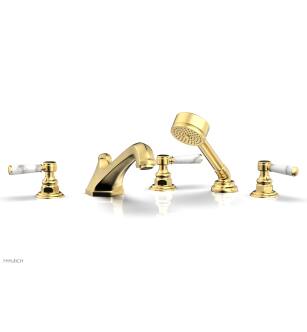 Phylrich 500-50/024 Hex Traditional 9 1/2" Three Marble Handle Widespread/Deck Mounted Roman Tub Faucet with Handshower in Satin Gold