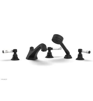 Phylrich 500-50/040 Hex Traditional 9 1/2" Three Marble Handle Widespread/Deck Mounted Roman Tub Faucet with Handshower in Black