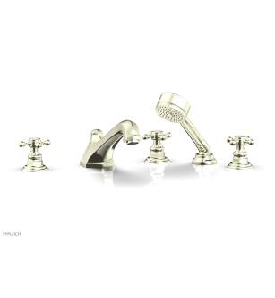 Phylrich 500-48/15B Hex Traditional 9 3/8" Three Cross Handle Widespread/Deck Mounted Roman Tub Faucet with Handshower in Brushed Nickel