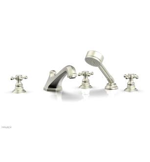 Phylrich 500-48/015 Hex Traditional 9 3/8" Three Cross Handle Widespread/Deck Mounted Roman Tub Faucet with Handshower in Satin Nickel