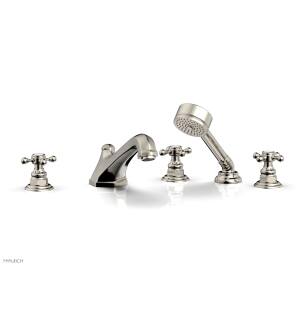 Phylrich 500-48/014 Hex Traditional 9 3/8" Three Cross Handle Widespread/Deck Mounted Roman Tub Faucet with Handshower in Polished Nickel