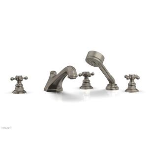 Phylrich 500-48/15A Hex Traditional 9 3/8" Three Cross Handle Widespread/Deck Mounted Roman Tub Faucet with Handshower in Pewter