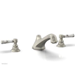 Phylrich 500-42/15B Hex Traditional 11 1/8" Two Marble Lever Handle Widespread/Deck Mounted Roman Tub Faucet in Brushed Nickel