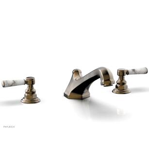 Phylrich 500-42/047 Hex Traditional 11 1/8" Two Marble Lever Handle Widespread/Deck Mounted Roman Tub Faucet in Brass/Antique Brass