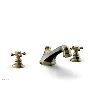 Phylrich 500-40/047 Hex Traditional 11 1/8" Two Cross Handle Widespread/Deck Mounted Roman Tub Faucet in Brass/Antique Brass